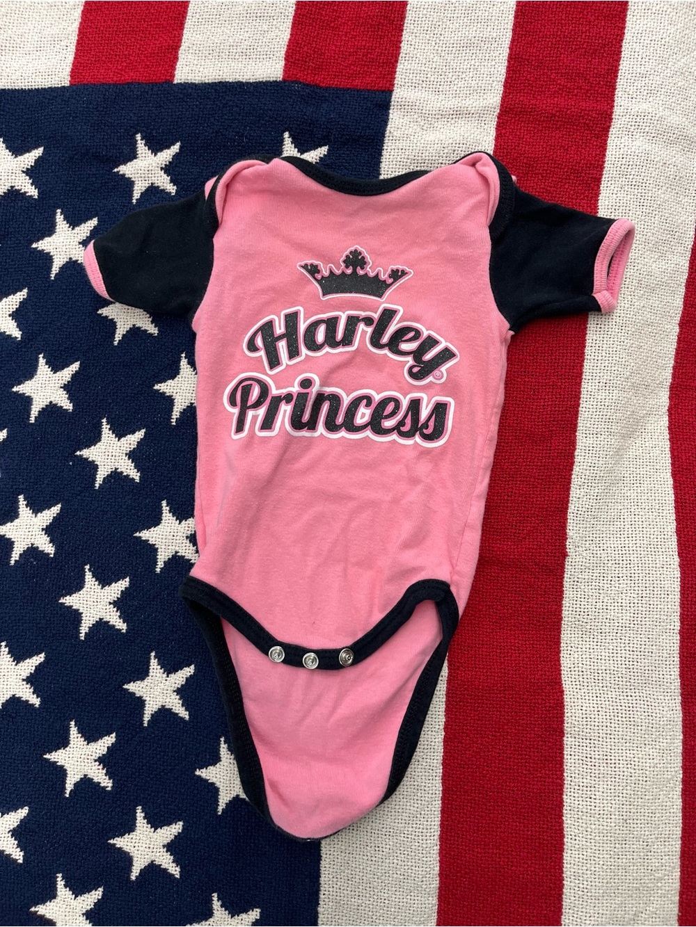 Harley Davidson Princess Pink & Black Baby One-Piece Bodysuit Size 3-6 Months